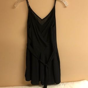 Black Romper with a Waist Tie